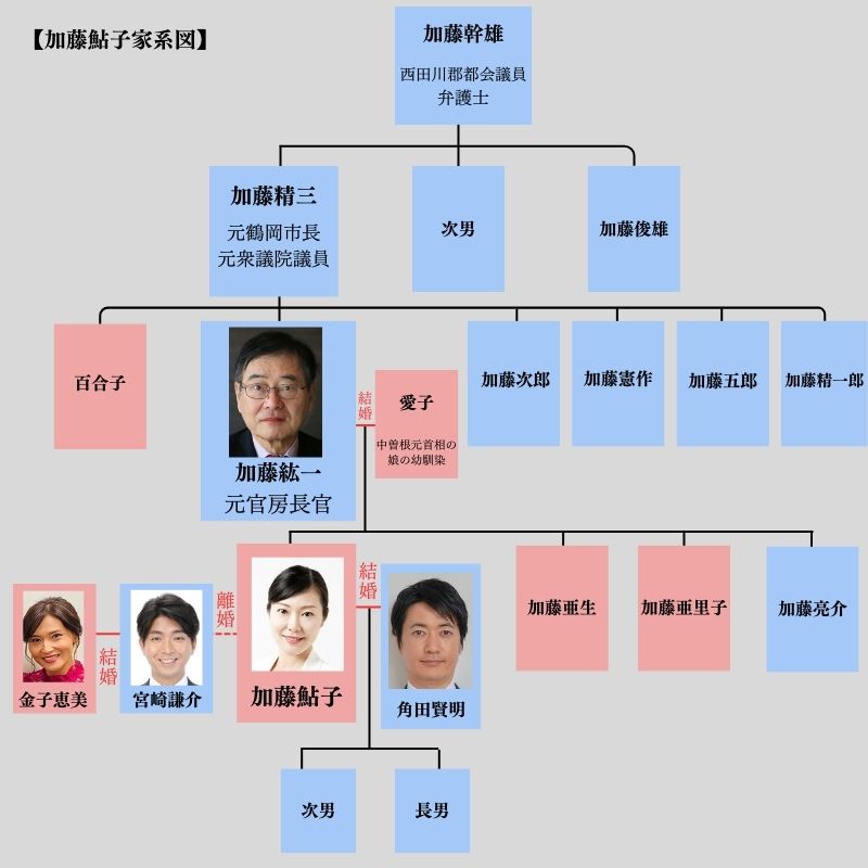 加藤鮎子の家系図、加藤紘一